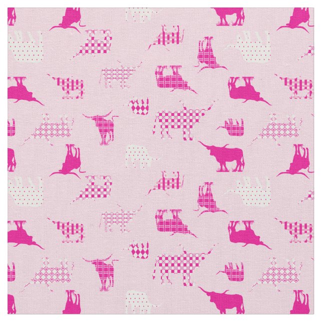 Pink Patterned Longhorns Pattern Fabric (Close Up)