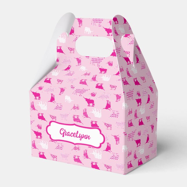 Pink Patterned Longhorns Pattern Favor Boxes (Front Side)
