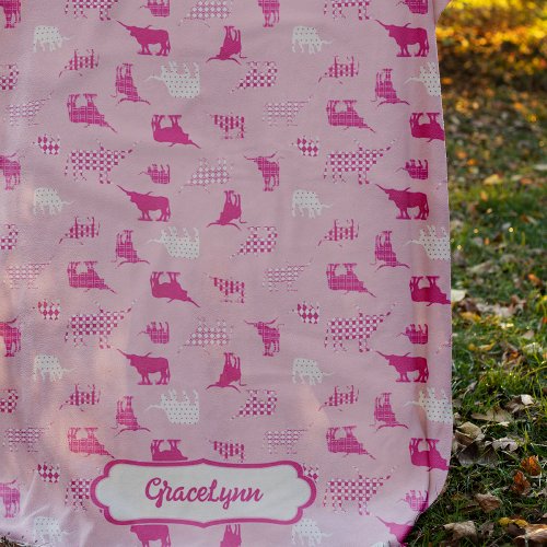 Pink Patterned Longhorns Pattern Fleece Blanket