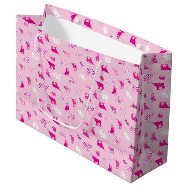 Pink Patterned Longhorns Pattern Large Gift Bag (Front Angled)