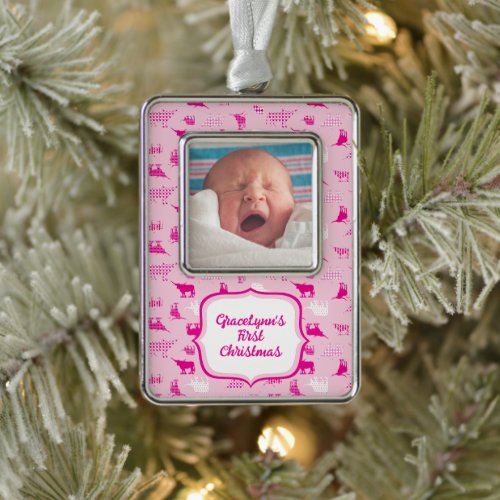 Pink Patterned Longhorns Pattern Photo Christmas Ornament