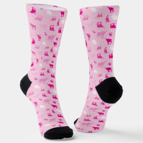 Pink Patterned Longhorns Pattern Socks