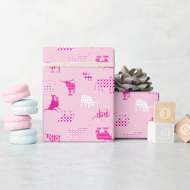 Pink Patterned Longhorns Pattern Wrapping Paper (Baby Shower)