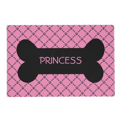 Pink Paw  Bone Design Personalized Pet Placemat