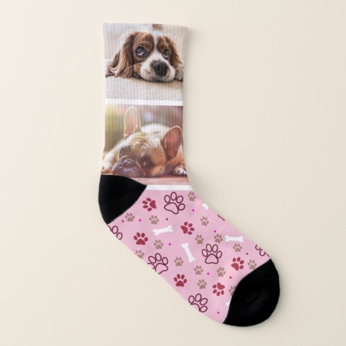 Pink Paw  Bone Pattern Custom Pet Photo Socks