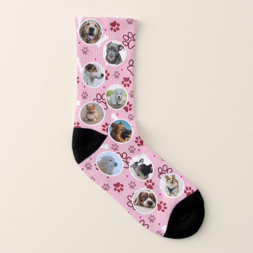 Pink Paw  Bone Pattern Custom Pet Photo Socks