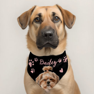 Pink Paw Cute Dog Name Black Pet Bandana Collar
