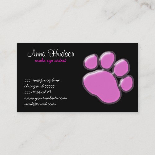 Plastic Dog Paws Traces Pawprints Pink, Black Business Card Template