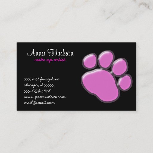 Customizable Plastic Dog Paws Traces Pawprints Pink, Black Business Card Template