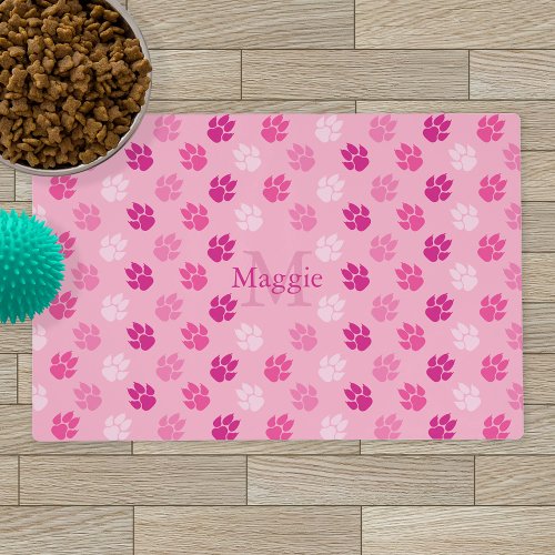 Pink Paw Pattern With Monogram And Name Placemat