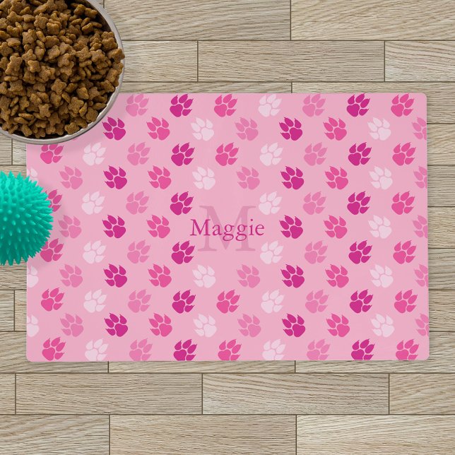 Pink Paw Pattern With Monogram And Name Placemat (Creator Uploaded)