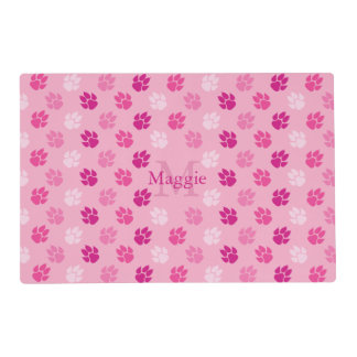 Pink Paw Pattern With Monogram And Name Placemat