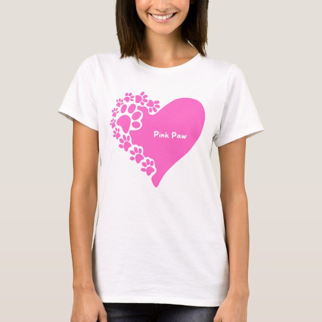 Pink paw paws heart t-shirt for cat lover women (Front)