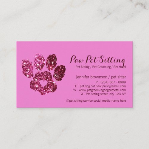 Pink Paw Pet Sitter Groom Salon Dog Cat Business Card