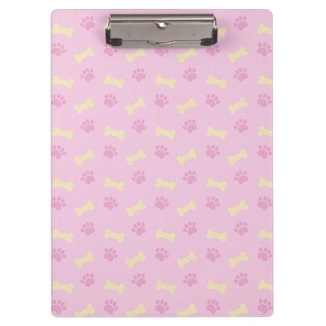 Pink Paw Print Bone Pattern Clipboard (Front)