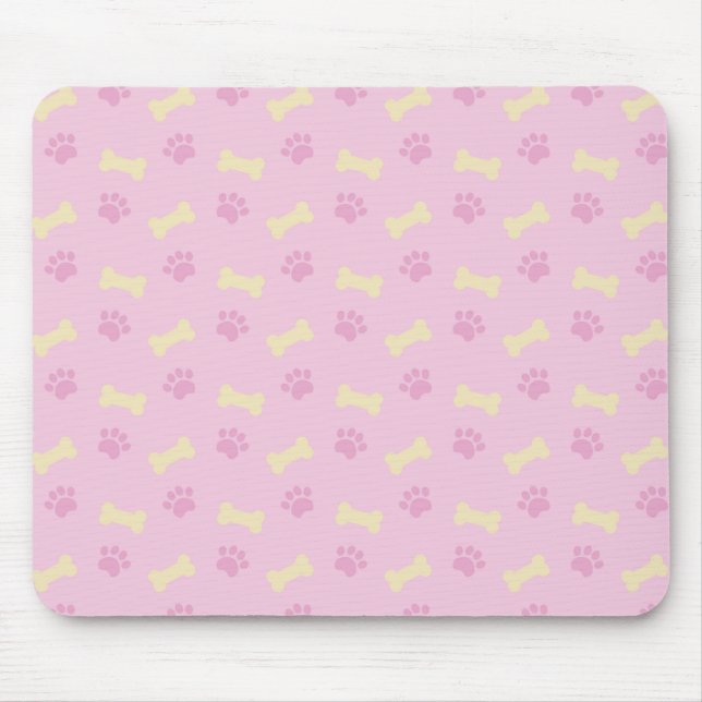 Pink Paw Print Bone Pattern Mouse Pad (Front)