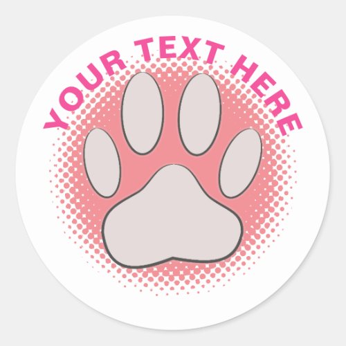 Pink Paw Print Custom Text Classic Round Sticker