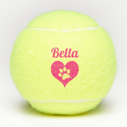 Pink Paw Print Heart Dogs Name Personalized Tennis Balls