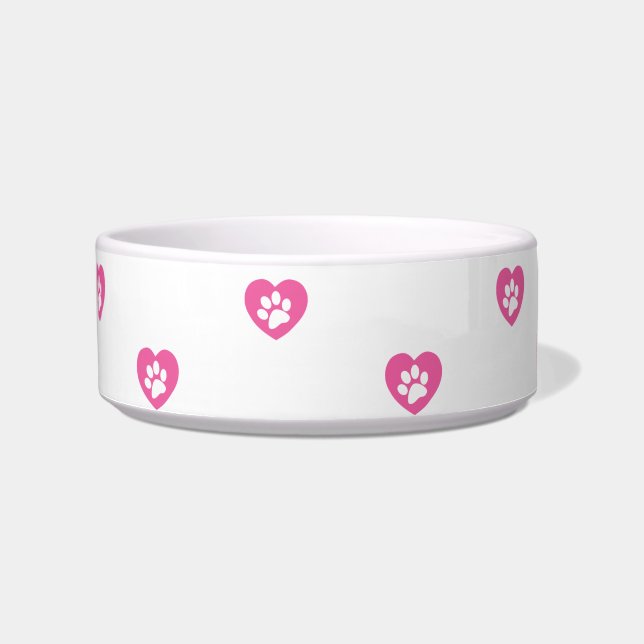Pink Paw Print Heart Pet Bowl (Front)