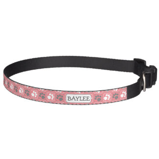 Pink Paw Print Pattern and Name Pet Collar