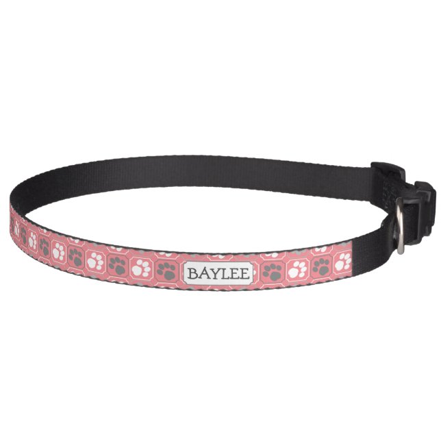 Pink Paw Print Pattern and Name Pet Collar (Right)