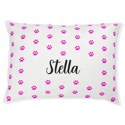 Pink Paw Print Patterns Custom Name Monogram Cute Pet Bed