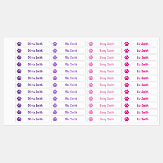 Pink Paw Print Personalized Kids Name Labels