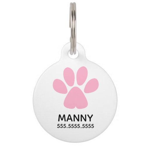 Pink Paw Print Personalized Pet Details  QR Code Pet ID Tag