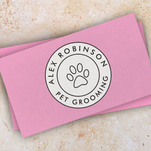 Pink paw print pet grooming business card