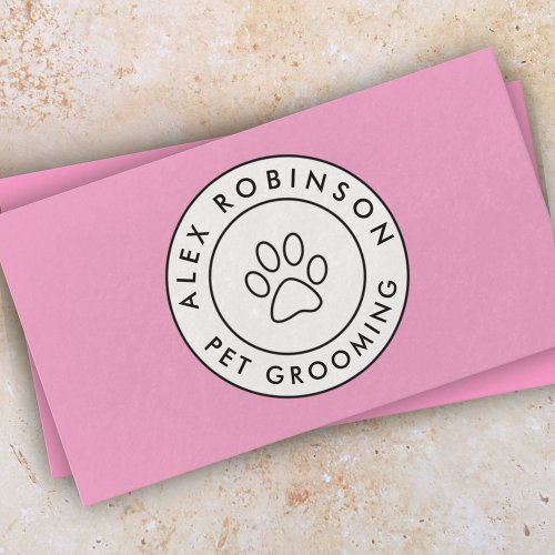 Pink paw print pet grooming business card