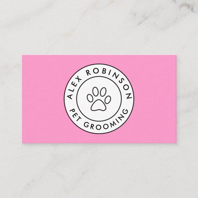 Pink paw print pet grooming business card