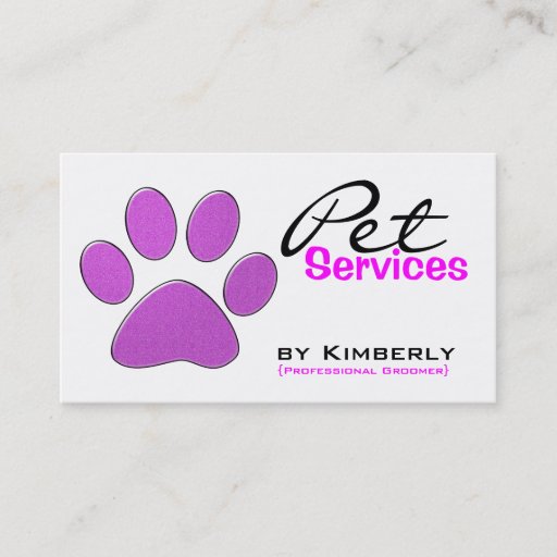 Customizable Pink Paw Print Pet Grooming Business Cards