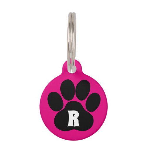 Pink Paw Print Pet Tag First Initial Contact Info