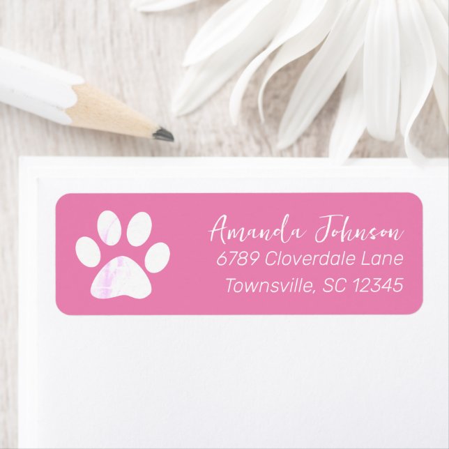 Pink Paw Print Return Address Label (Insitu)