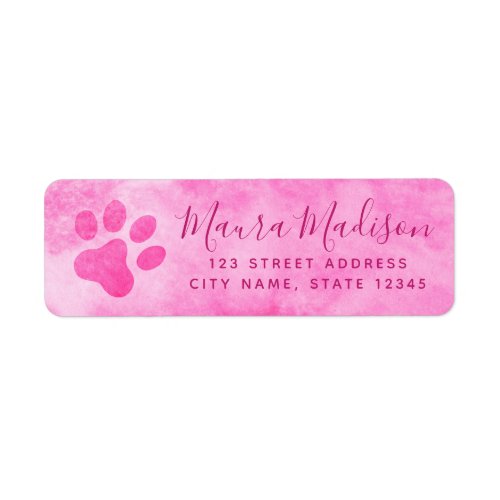 Pink paw print watercolor return address label