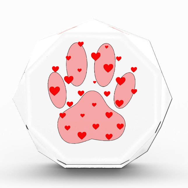 Pink Paw Print With Hearts Acrylic Award (Front)