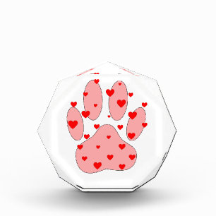 Pink Paw Print With Hearts Acrylic Award