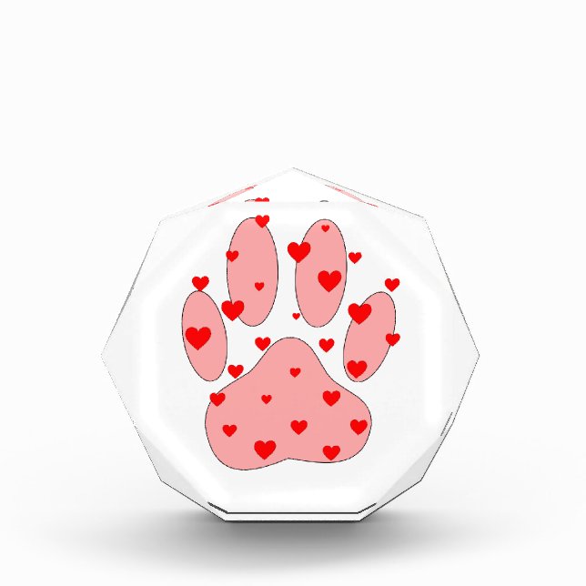 Pink Paw Print With Hearts Acrylic Award (Front)