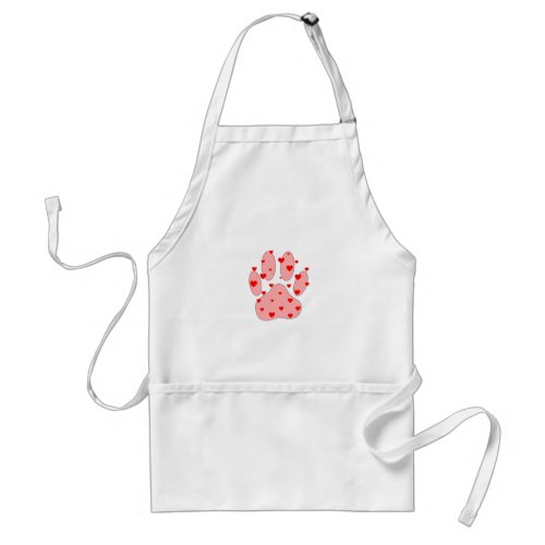 Pink Paw Print With Hearts Adult Apron