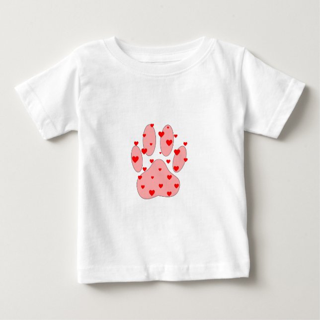 Pink Paw Print With Hearts Baby T-Shirt (Front)