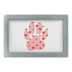 Pink Paw Print With Hearts Belt Buckle