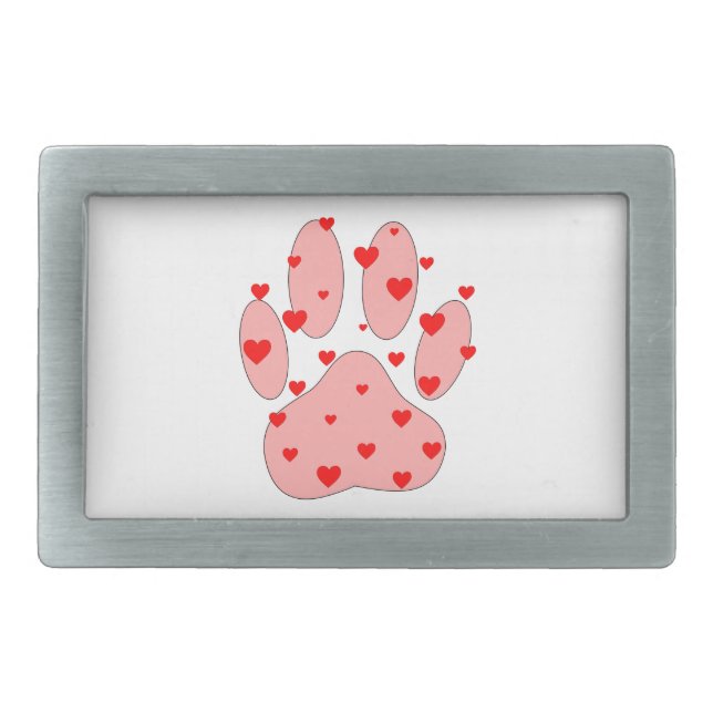 Pink Paw Print With Hearts Belt Buckle (Front)