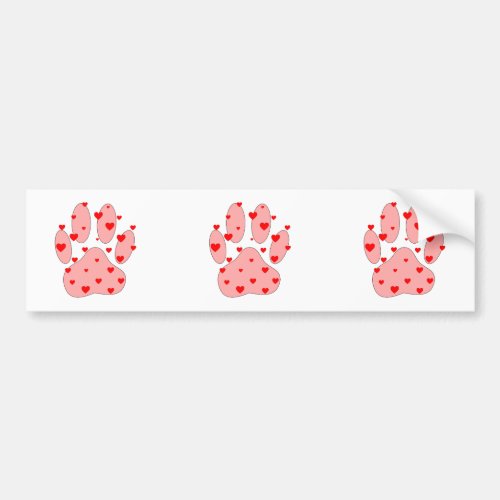 Pink Paw Print With Hearts Bumper Sticker