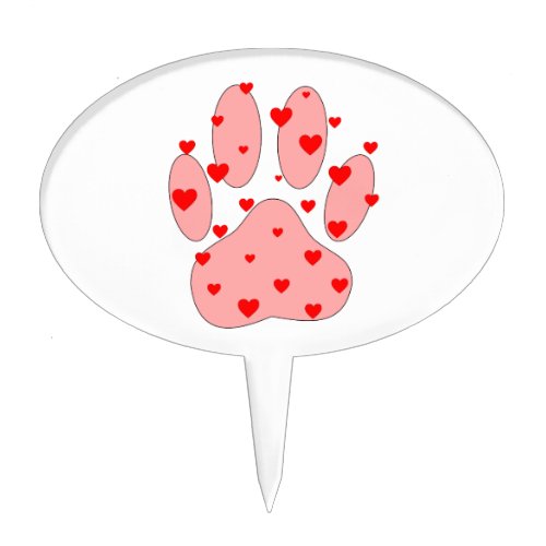 Pink Paw Print With Hearts Cake Topper