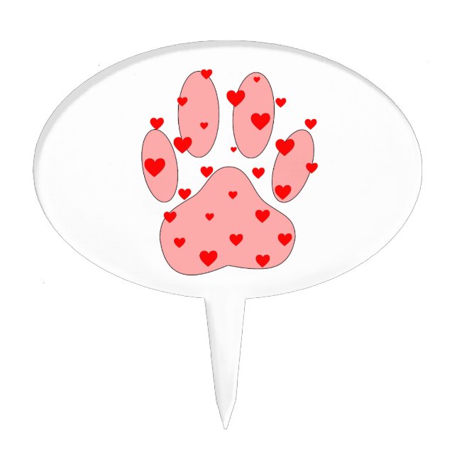 Pink Paw Print With Hearts Cake Topper (Front)