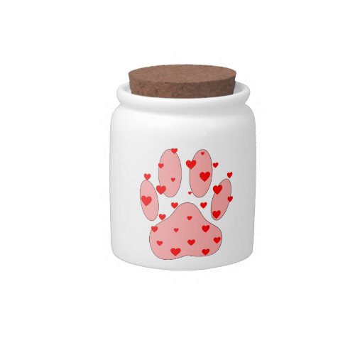 Pink Paw Print With Hearts Candy Jar