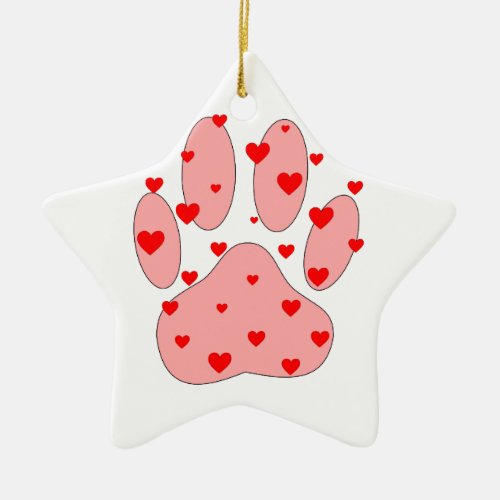 Pink Paw Print With Hearts Ceramic Ornament
