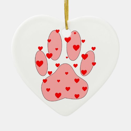 Pink Paw Print With Hearts Ceramic Ornament
