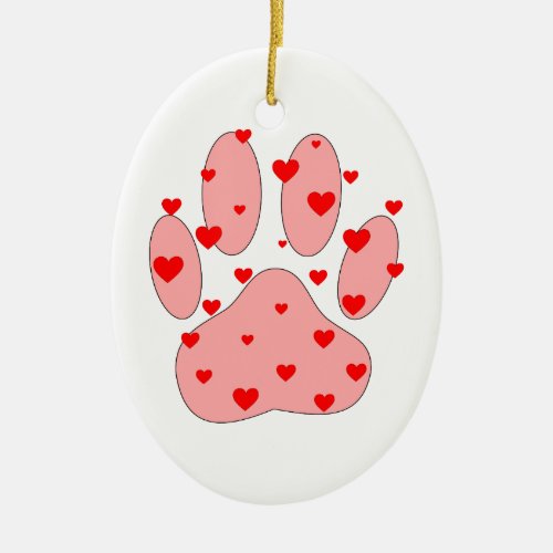 Pink Paw Print With Hearts Ceramic Ornament