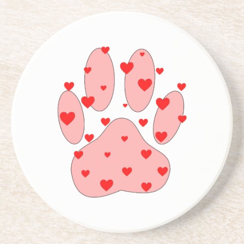 Pink Paw Print With Hearts Coaster